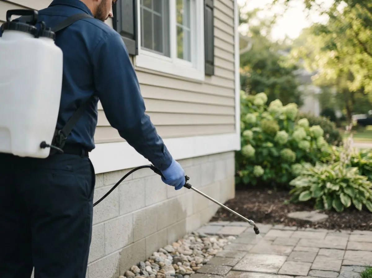 Pest control technician inspecting a home in Greenville, MO